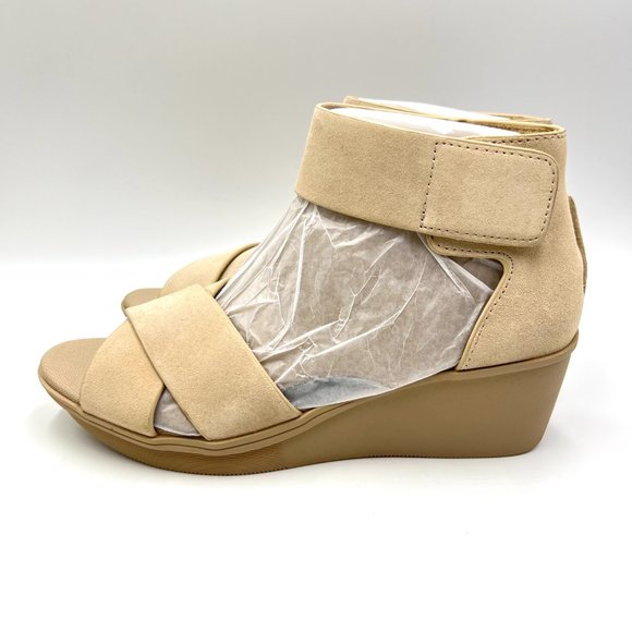 Naturalizer Size 8 Riviera Tan Nude Beige Sand Suede Leather Wedge Sandals Shoes - Picture 4 of 12